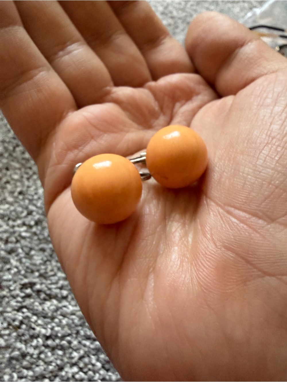 Vintage Mid Century Pale Orange Bead Stud Clip-On Earrings Summer